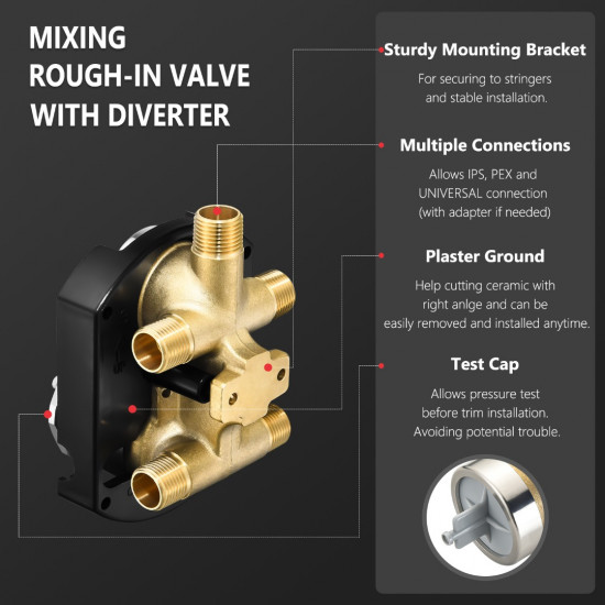 R22000 Integrated Shower and Diverter Valve for D 3 or 6 Setting Custom Shower Valve, Brass Consctructed