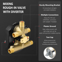 R22000 Integrated Shower and Diverter Valve for D 3 or 6 Setting Custom Shower Valve, Brass Consctructed (with Screwdriver Stops)