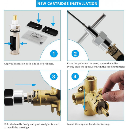 1222 Replacement Cartridge with Removal Tool 104421 and Retainer Clip Tub Shower Repair Kit,Compatible with Moen One Hanlde Posi Temp Faucet,Solid Brass and Plastic