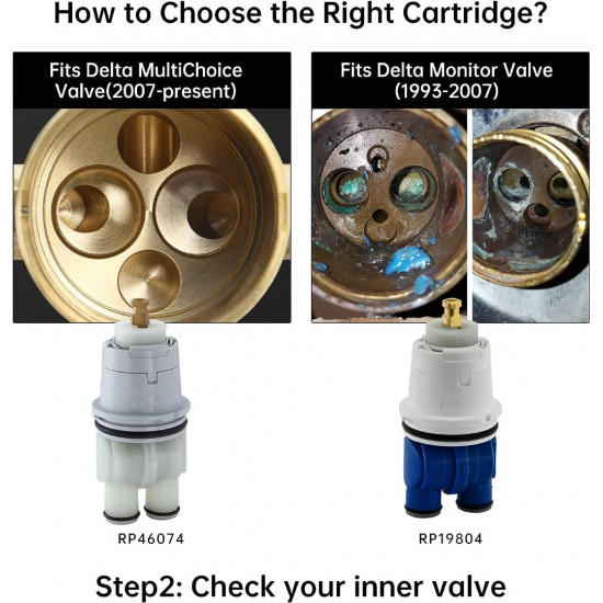 RP19804 RP46074 Shower Cartridge Replacement for Delta 1300/1400 Series 13/14 Series, Compatible with Delta Monitor MultiChoice Rough-in Valve, Include RP22734 (RP46074+Bonnet Nut)