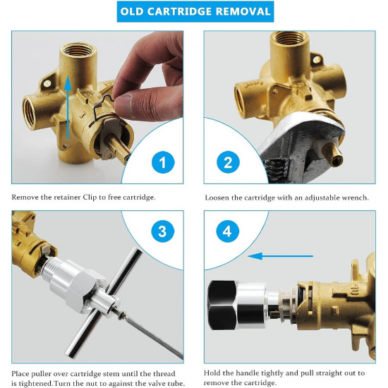 1222 Replacement Cartridge with Removal Tool 104421 and Retainer Clip Tub Shower Repair Kit,Compatible with Moen One Hanlde Posi Temp Faucet,Solid Brass and Plastic