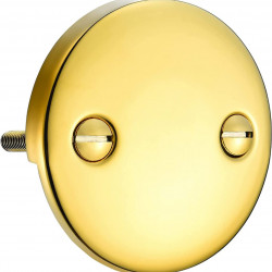 2 Hole Bathtub Overflow Plate, 3-3/16 Inches Diameter, Polished Brass 