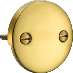 2 Hole Bathtub Overflow Plate, 3-3/16 Inches Diameter, Brushed Brass 