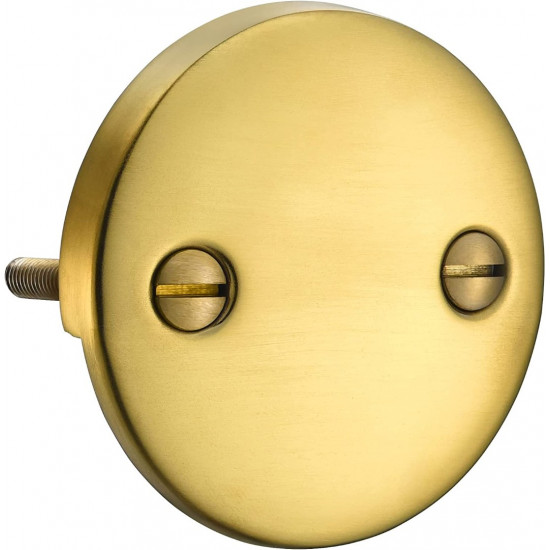 2 Hole Bathtub Overflow Plate, 3-3/16 Inches Diameter, Brushed Brass 