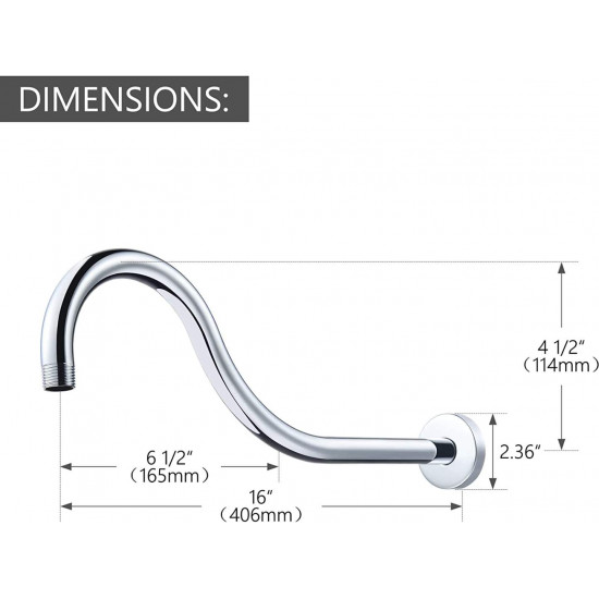 High-end Wall Mounted Extention High Arc Anti-corrosion Shower Arm（Made of Solid Brass) Replacement for Delta RP61273 16-inch, Chorme