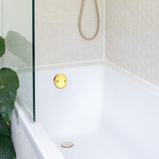 2 Hole Bathtub Overflow Plate, 3-3/16 Inches Diameter, Polished Brass 