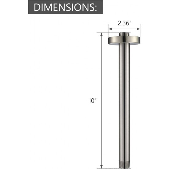 Celling Mounted Extention Stainless Steel High Density Thickened Thread Shower Arm and Shower Arm Flange Replacement for Delta U4999-SS 10-inch, Brilliance Stainless 