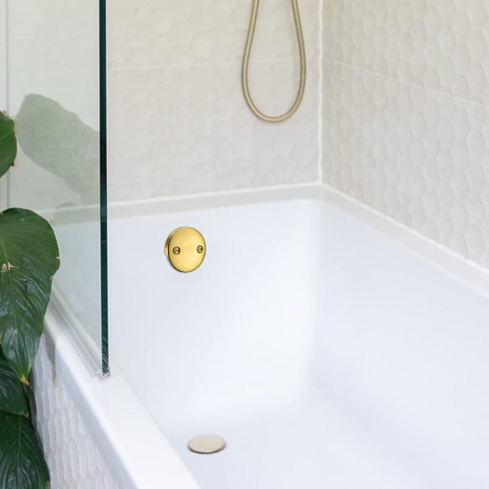 2 Hole Bathtub Overflow Plate, 3-3/16 Inches Diameter, Brushed Brass 