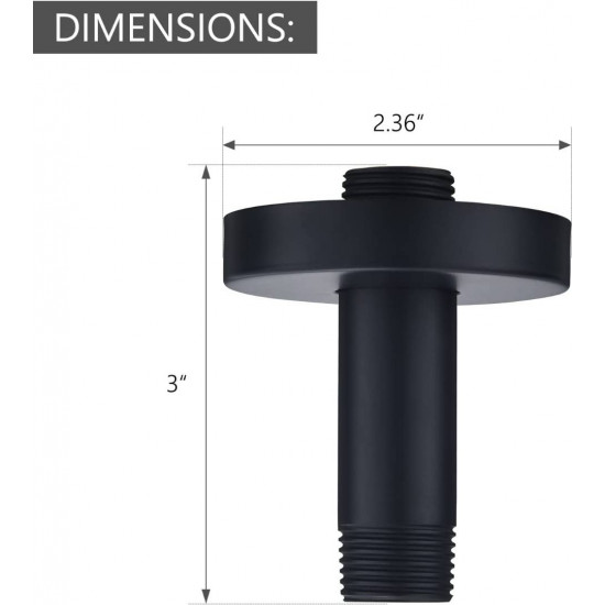   Roll over image to zoom in  Celling Mounted Extention Shower Arm (Sold with Shower Arm Flange) Replacement for Delta U4996-BL 3-inch, Matte Black 