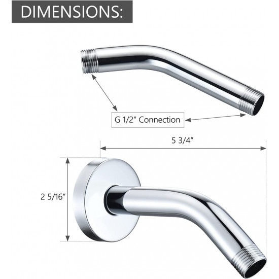 Wall Mounted Extention Shower Arm (Sold with Shower Arm Flange) Replacement for Delta U4993-PK 6-inch, Chrome 