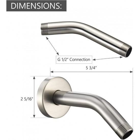 Wall Mounted Extention Shower Arm (Sold Includes Shower Arm Flange) Replacement for Delta U4993-SS 6-inches, Brilliance Stainless 