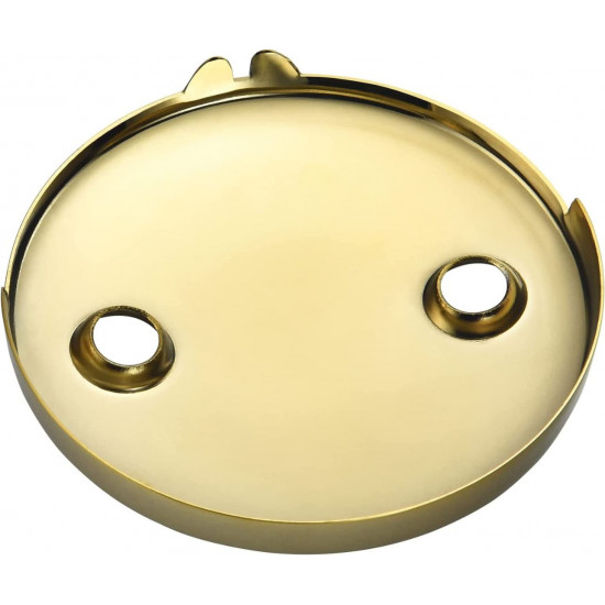 2 Hole Bathtub Overflow Plate, 3-3/16 Inches Diameter, Polished Brass 