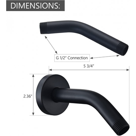 Wall Mounted Extention Shower Arm (Sold with Shower Arm Flange) Replacement for Delta U4993-BL 6-inches, Matte Black 