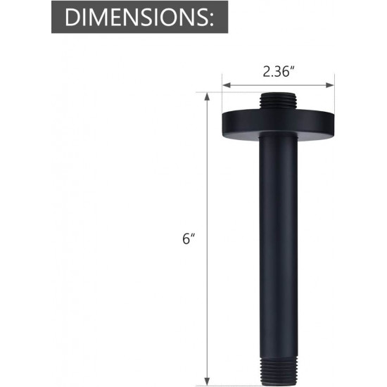 RP61058-BL Replacement for Delta 6 inches Anti-leakage Ceiling Wall Mounted Shower Arm and Flanged for American Standard, Matte Black 