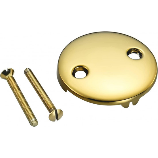 2 Hole Bathtub Overflow Plate, 3-3/16 Inches Diameter, Polished Brass 